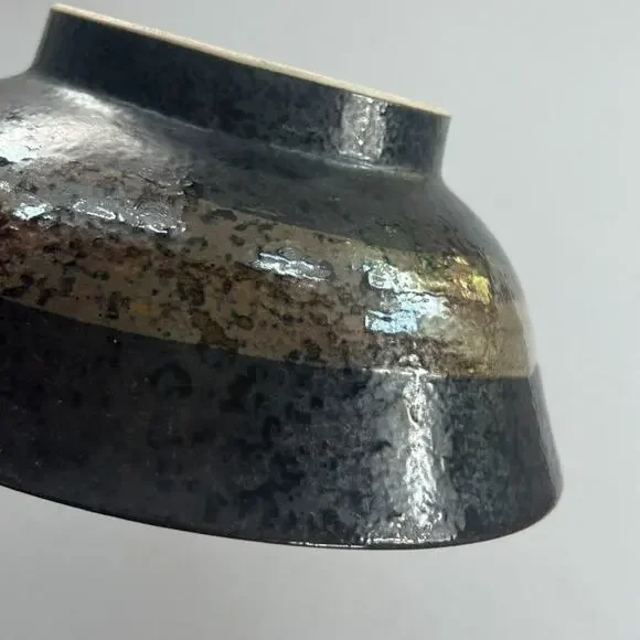 Signed Studio Art Pottery Bowl Glazed Pottery 4x8" Brown Black Speckled Trinket - Picture 9 of 13